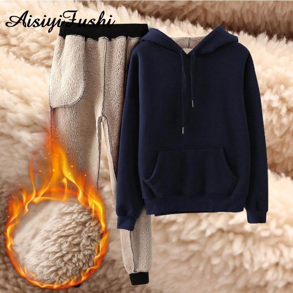 women's two piece pants two-piece suits velvet 2 set winter cashmere coat women and warm for jacket, White
women's two piece pants two-piece suits velvet 2 set winter cashmere coat women and warm for jacket, White