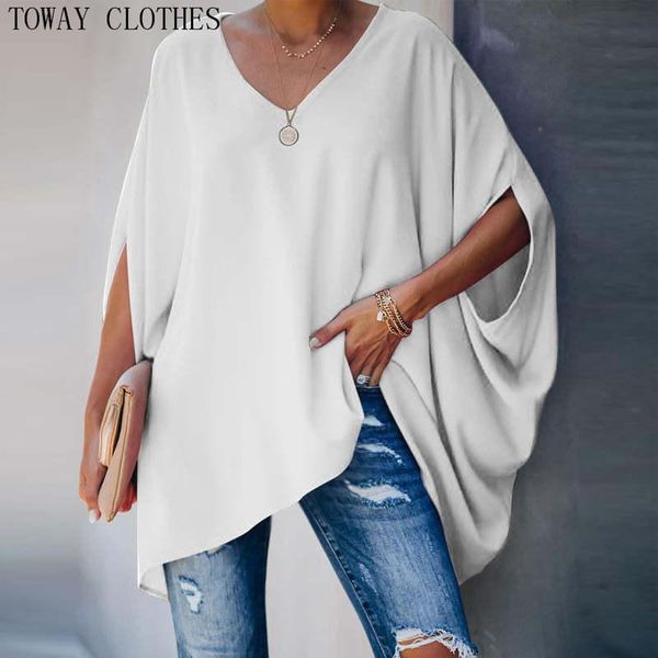 women v neck solid batwing sleeve oversized lady casual long loose fit blouse shirt women's blouses & shirts, White
women v neck solid batwing sleeve oversized lady casual long loose fit blouse shirt women's blouses & shirts, White