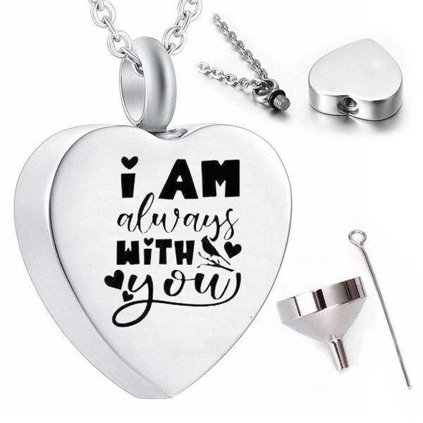 cremation jewelry souvenir gift heart-shaped ashes urn pendant necklace memorial-i am always with you, Silver
cremation jewelry souvenir gift heart-shaped ashes urn pendant necklace memorial-i am always with you, Silver