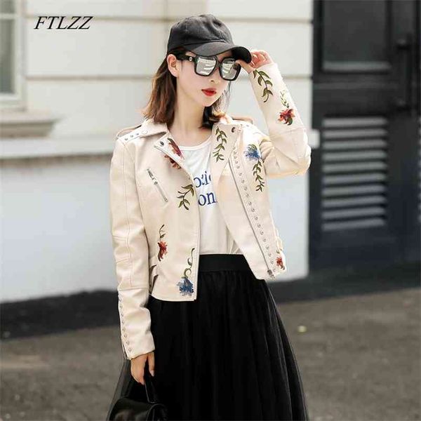 women faux soft leather jacket embroidery pu motorcycle black punk coat rivet zipper female outerwear 210430
women faux soft leather jacket embroidery pu motorcycle black punk coat rivet zipper female outerwear 210430