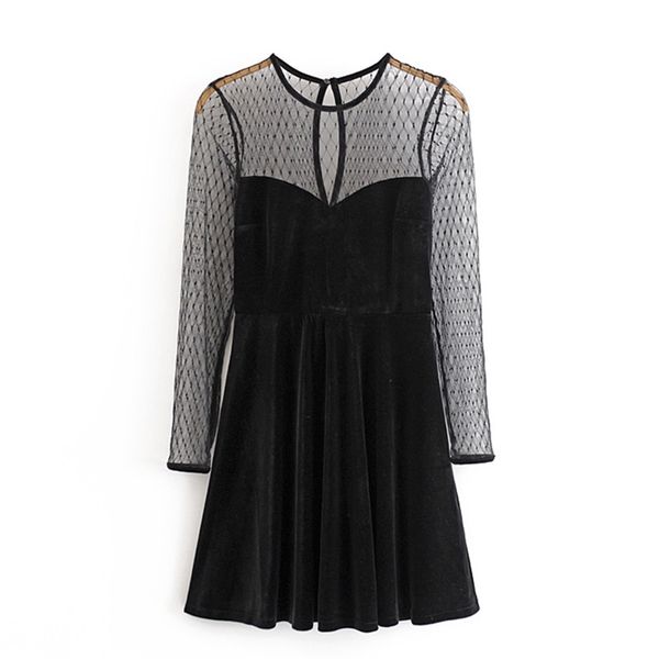 stylish chic mesh spliced velvet mini dresses women fashion loose o neck dress elegant ladies long sleeve vestidos 210531, Black;gray
stylish chic mesh spliced velvet mini dresses women fashion loose o neck dress elegant ladies long sleeve vestidos 210531, Black;gray