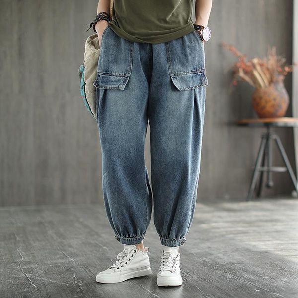 fairynatural vintage elastic waist women loose denim pants casual pocket bleached retro 2021 summer jeans trousers women's, Blue
fairynatural vintage elastic waist women loose denim pants casual pocket bleached retro 2021 summer jeans trousers women's, Blue