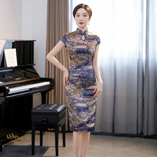 ethnic clothing print landscape painting vintage women cheongsam knee-length satin spring chinese straight qipao gown drop collar skirt, Red
ethnic clothing print landscape painting vintage women cheongsam knee-length satin spring chinese straight qipao gown drop collar skirt, Red