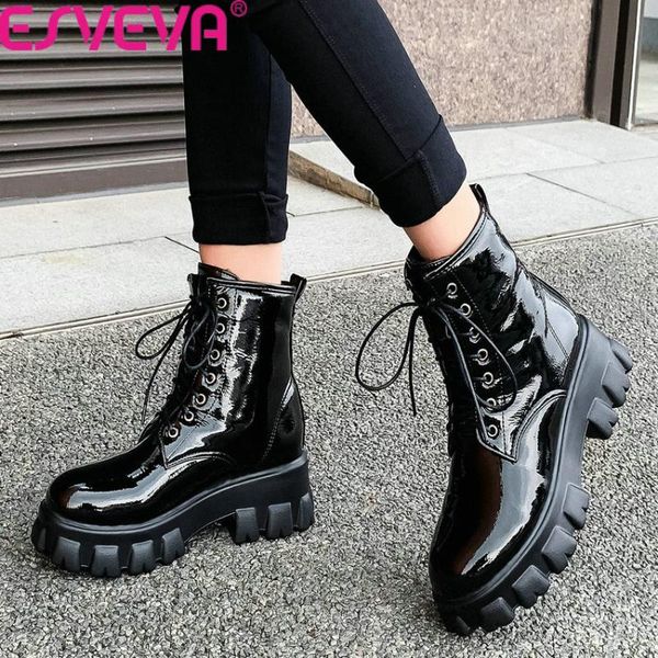boots esveva 2021 fashion square heel lace up autumn winter ankle pu leather round toe platform casual women shoes size 34-43, Black
boots esveva 2021 fashion square heel lace up autumn winter ankle pu leather round toe platform casual women shoes size 34-43, Black
