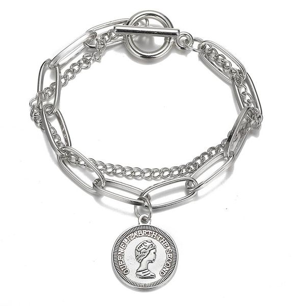link, chain double layered portrait coin pendant bracelet charm metal ot buckle for women punk hip hop pulseira jewelry, Black
link, chain double layered portrait coin pendant bracelet charm metal ot buckle for women punk hip hop pulseira jewelry, Black