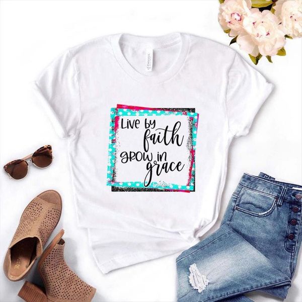 live by faith grow women in grace cotton casual funny for lady yong girl tee pm 45, White
live by faith grow women in grace cotton casual funny for lady yong girl tee pm 45, White