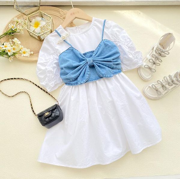 korea style girls 2 pcs set dress +bow denim vest fashion cotton summer suit 4-9t a925 clothing sets, White
korea style girls 2 pcs set dress +bow denim vest fashion cotton summer suit 4-9t a925 clothing sets, White