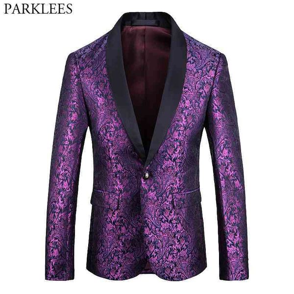purple paisley floral embroidered dress blazer men one button shawl lapel slim blazers mens wedding party dinner stage costumes 210522, White;black 
purple paisley floral embroidered dress blazer men one button shawl lapel slim blazers mens wedding party dinner stage costumes 210522, White;black