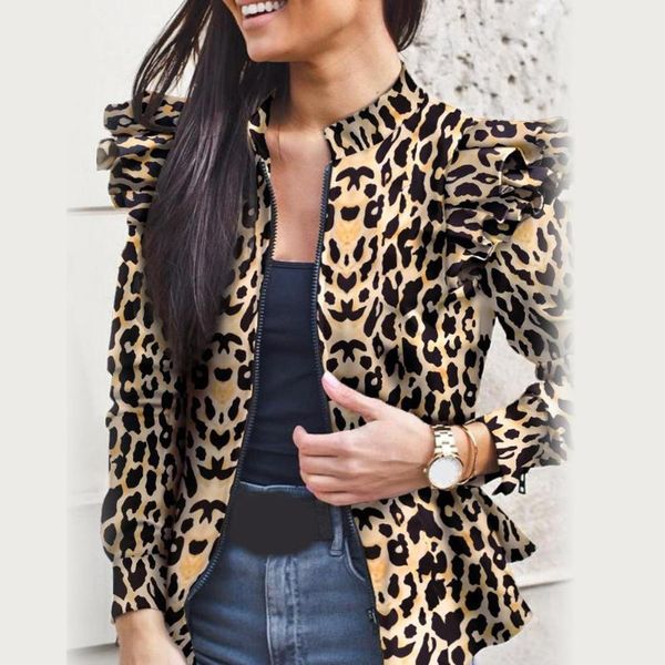 autumn coats women stylish long sleeve elegant leopard camouflage zip ruffled hem slim jacket coat casual ladies 2021 women's jack, Black;brown
autumn coats women stylish long sleeve elegant leopard camouflage zip ruffled hem slim jacket coat casual ladies 2021 women's jack, Black;brown