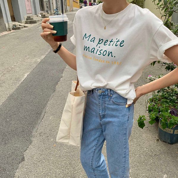 women's t-shirt korean casual summer t-shirts women letter print loose streetwear vintage harajuku short sleeve cotton shirts, White
women's t-shirt korean casual summer t-shirts women letter print loose streetwear vintage harajuku short sleeve cotton shirts, White