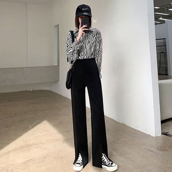 split wide leg pants women's high waist drape spring and summer small summer straight slits mopping floor suit pants 210522, Black;white
split wide leg pants women's high waist drape spring and summer small summer straight slits mopping floor suit pants 210522, Black;white