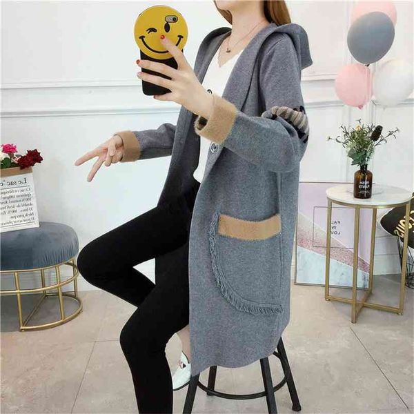 autumn and winter women's sweater coat in the long section of korean version loose hooded knit cardigan 210427, White;black
autumn and winter women's sweater coat in the long section of korean version loose hooded knit cardigan 210427, White;black