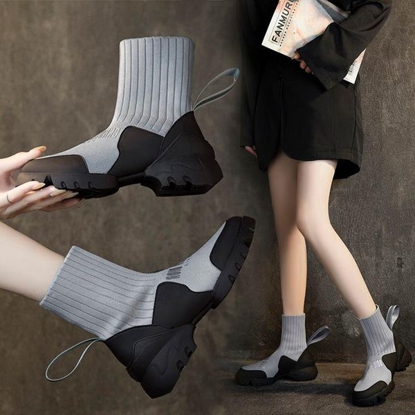 boots 2021 fashion trend female gray socks shoes high slip on women breathable casual schoenen thick soled ankle, Black
boots 2021 fashion trend female gray socks shoes high slip on women breathable casual schoenen thick soled ankle, Black