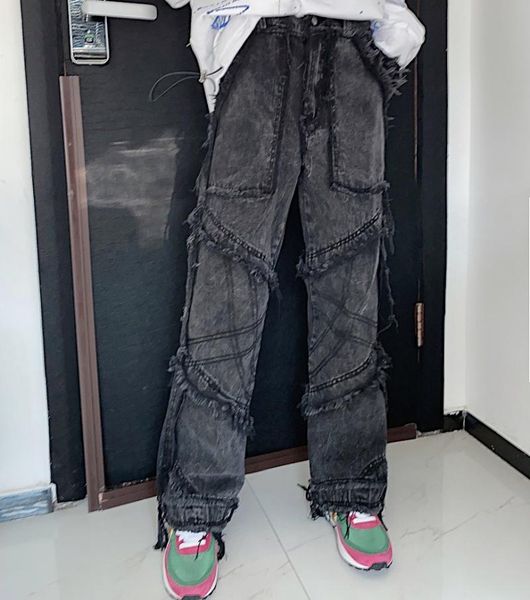 hip hop on high street lazy dark wind and sue wash panel small trumpet straight tube men women can wear loose jeans jean women's, Blue
hip hop on high street lazy dark wind and sue wash panel small trumpet straight tube men women can wear loose jeans jean women's, Blue
