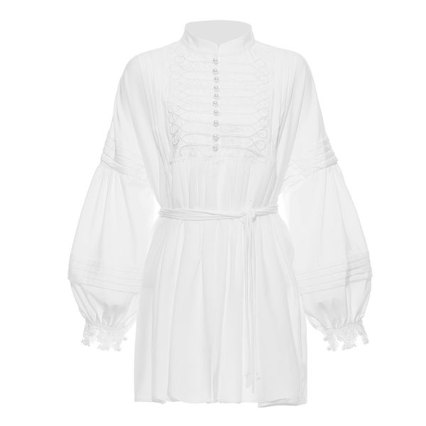 dress summer stand collar pure color white mini lace-up waist women dress vestidos, Black;gray
dress summer stand collar pure color white mini lace-up waist women dress vestidos, Black;gray
