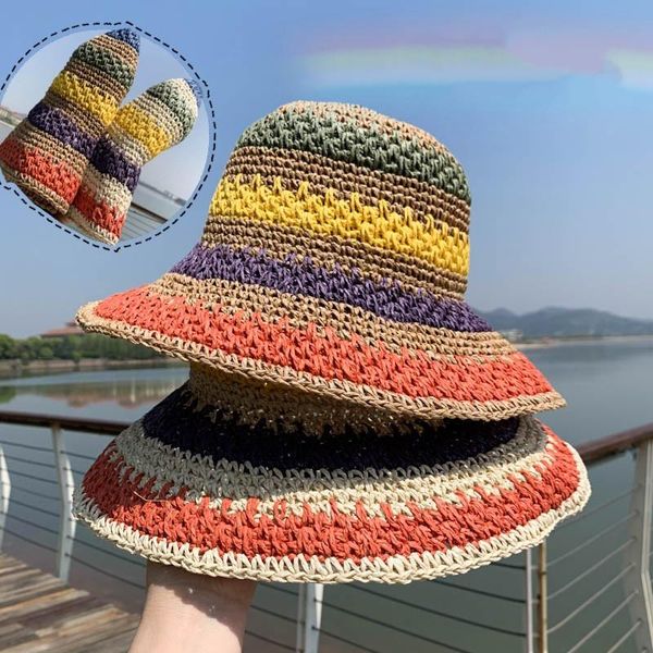 wide brim hats handwoven straw rainbow sun hat for ladies summer vacation beach colorful foldable outside travel cap casual, Blue;gray
wide brim hats handwoven straw rainbow sun hat for ladies summer vacation beach colorful foldable outside travel cap casual, Blue;gray