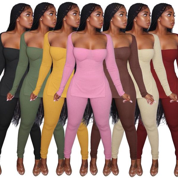 women's two piece pants solid color knitted ribbed tracksuit women square collar side slit long sleeve + pencil set jogging outfits, White
women's two piece pants solid color knitted ribbed tracksuit women square collar side slit long sleeve + pencil set jogging outfits, White