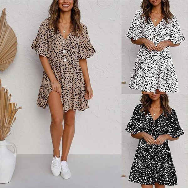dot printing mini casual women dress half ruffles sleeve v neck button down loose fitting wild summer for vacation, Black;gray
dot printing mini casual women dress half ruffles sleeve v neck button down loose fitting wild summer for vacation, Black;gray
