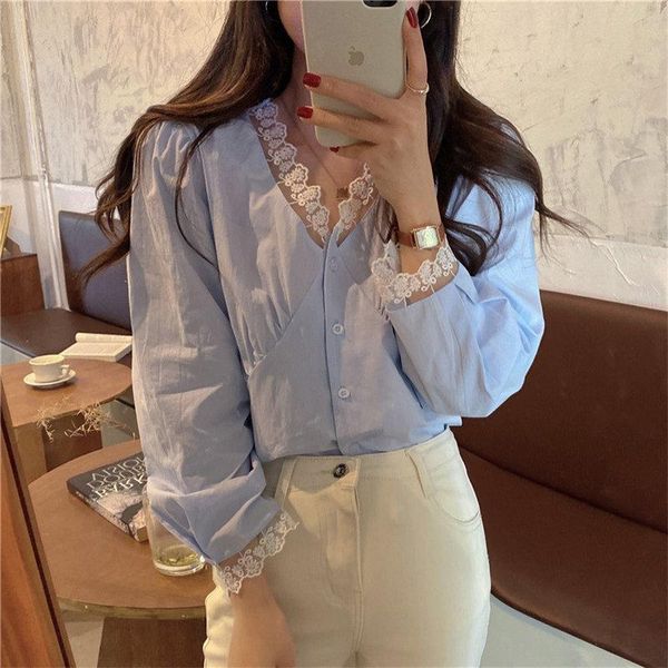women's blouses & shirts alien kitty blue sweet patchwork lace korean 2021 casual femme chic prom summer elegance v-neck gentle soft, White
women's blouses & shirts alien kitty blue sweet patchwork lace korean 2021 casual femme chic prom summer elegance v-neck gentle soft, White