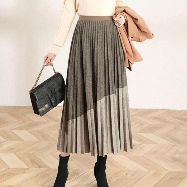 skirts winter thick tweed metallic pleated long wool blend contrast color patchwork a-line ankle, Black
skirts winter thick tweed metallic pleated long wool blend contrast color patchwork a-line ankle, Black