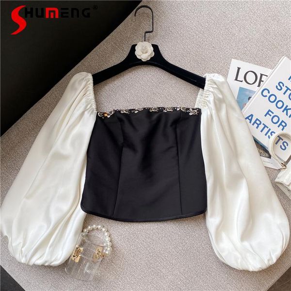 women's blouses & shirts 2021 early autumn simple rhinestone edge pleated fashion square collar puff sleeve short shirt for ladies, White
women's blouses & shirts 2021 early autumn simple rhinestone edge pleated fashion square collar puff sleeve short shirt for ladies, White