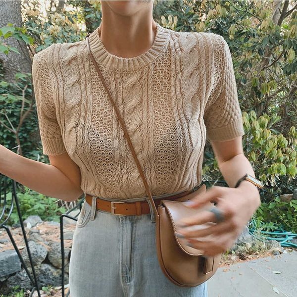 women's knits & tees twisted knitted summer sweater women o-neck short sleeve knitwear korean crochet hollow out thin simple, White
women's knits & tees twisted knitted summer sweater women o-neck short sleeve knitwear korean crochet hollow out thin simple, White