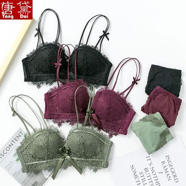 bras sets tangdai brassiere gathered no steel ring double suspender non dairy girl's upper bra lace underwear suit, Red;black
bras sets tangdai brassiere gathered no steel ring double suspender non dairy girl's upper bra lace underwear suit, Red;black