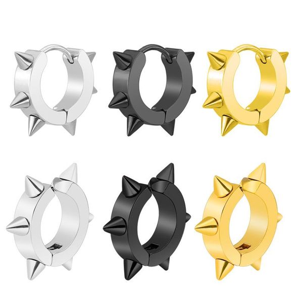 hoop & huggie punk men earrings with six small cone tip black gold stainless steel for women fashion party jewelry, Golden;silver
hoop & huggie punk men earrings with six small cone tip black gold stainless steel for women fashion party jewelry, Golden;silver