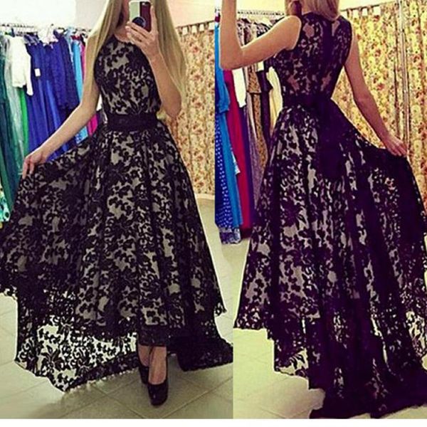 party dresses high neckline black lace sleeveless low prom with sash formal evening dress vestidos de formatura longo, White;black
party dresses high neckline black lace sleeveless low prom with sash formal evening dress vestidos de formatura longo, White;black