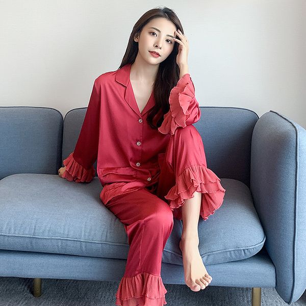 women's sleepwear temperament pajamas for women silk satin set ruffles sleeve spring summer pyjamas female loose home wear suit zz, Black;red
women's sleepwear temperament pajamas for women silk satin set ruffles sleeve spring summer pyjamas female loose home wear suit zz, Black;red