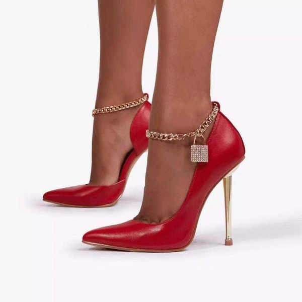 dress shoes 2021 woman high heel pumps spring autumn ankle diamond with chain lock thin pointed toe party, Black
dress shoes 2021 woman high heel pumps spring autumn ankle diamond with chain lock thin pointed toe party, Black