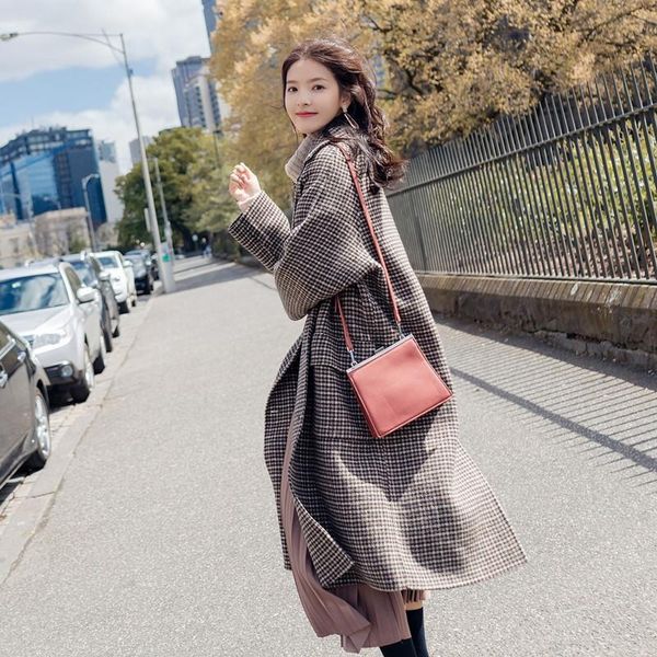 women's wool & blends winter coat plaid long woolen coats warm fleece office lady 2021 vintage overcoat outers outwear woman, Black
women's wool & blends winter coat plaid long woolen coats warm fleece office lady 2021 vintage overcoat outers outwear woman, Black