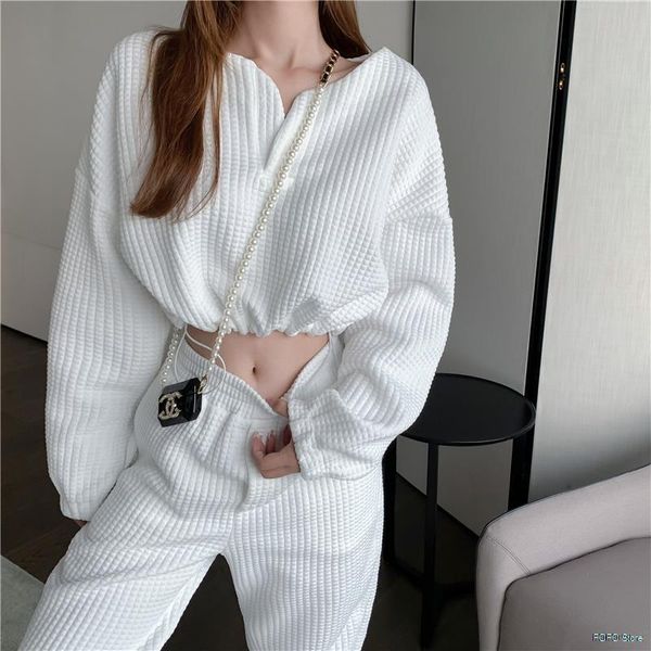 women's two piece pants black white sports suit autumn drawstring short + high waist loose trousers 2 pieces set
women's two piece pants black white sports suit autumn drawstring short + high waist loose trousers 2 pieces set