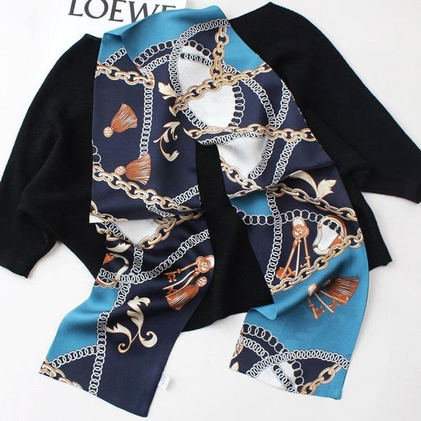 scarves chain print 100% silk neckerchief narrow long wraps ribbon women ladies fashion headband hairband 150*15cm, Blue;gray
scarves chain print 100% silk neckerchief narrow long wraps ribbon women ladies fashion headband hairband 150*15cm, Blue;gray