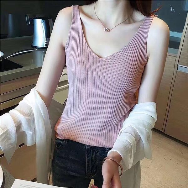 summer casual women's knitted jacket vest camisole sleeveless v-neck slim t-shirt drop tanks & camis, White
summer casual women's knitted jacket vest camisole sleeveless v-neck slim t-shirt drop tanks & camis, White