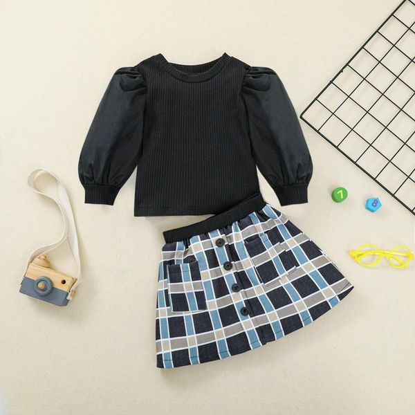 clothing sets 2 pcs toddler girls casual outfits puff sleeve round neck ribbed + plaid skirt with pocket button, White
clothing sets 2 pcs toddler girls casual outfits puff sleeve round neck ribbed + plaid skirt with pocket button, White