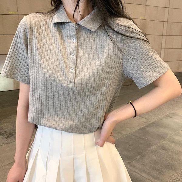 women's t-shirt 2021 summer hong kong style short solid slim pit stripe lapel sleeve fashion, White
women's t-shirt 2021 summer hong kong style short solid slim pit stripe lapel sleeve fashion, White