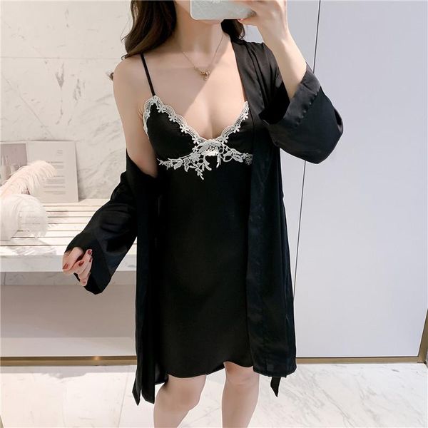 women's sleepwear women kimono bathrobe gown 2pcs robe set casual nightwear lounge wear soft nightgown with chest pads lingerie, Black;red
women's sleepwear women kimono bathrobe gown 2pcs robe set casual nightwear lounge wear soft nightgown with chest pads lingerie, Black;red