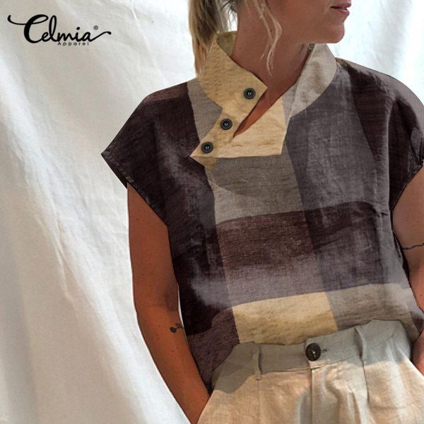 women's blouses & shirts women short sleeve summer blouse buttons fashion celmia 2021 high collar plaid t-shirts loose blusas casual h, White
women's blouses & shirts women short sleeve summer blouse buttons fashion celmia 2021 high collar plaid t-shirts loose blusas casual h, White