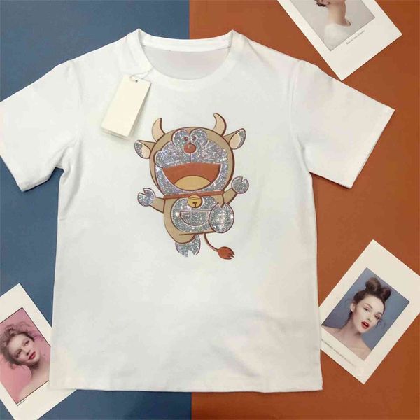 women's t-shirt 2021 embroidery of cartoons pure european and american cotton casual fashion round shirt, White
women's t-shirt 2021 embroidery of cartoons pure european and american cotton casual fashion round shirt, White