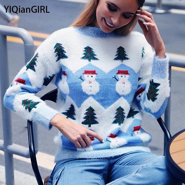 autumn and winter christmas mohair sweater pullover round neck loose women's ins clothing sweaters, White;black
autumn and winter christmas mohair sweater pullover round neck loose women's ins clothing sweaters, White;black