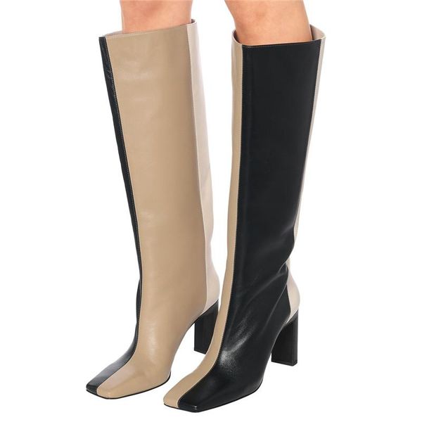 boots square toe thick heel woman stitching color knee-length female winter genuine leather british style women shoes, Black
boots square toe thick heel woman stitching color knee-length female winter genuine leather british style women shoes, Black