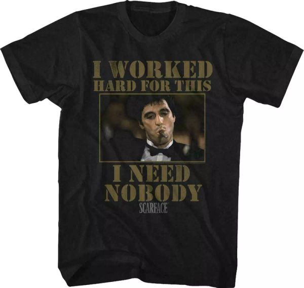 scarface i need nobody t shirt licensed mafia al pacino montana movie black, White;black
