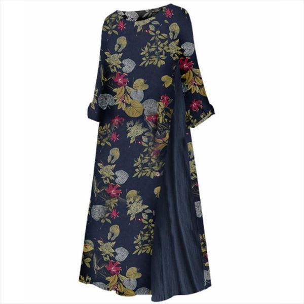 plus size elegant flower womens dress 3 4 sleeve o neck floral leaves print stitching party loose maxi, Black;gray
plus size elegant flower womens dress 3 4 sleeve o neck floral leaves print stitching party loose maxi, Black;gray