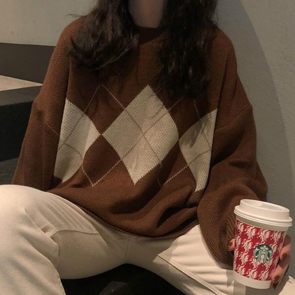 women's sweaters women argyle knitted sweater autumn winter o-neck oversized pullovers korean preppy style loose jumper female casual, White;black
women's sweaters women argyle knitted sweater autumn winter o-neck oversized pullovers korean preppy style loose jumper female casual, White;black