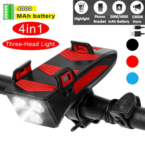 in 1 three-head multifunctional bicycle headlight mobile phone holder bell power supply bike lights
in 1 three-head multifunctional bicycle headlight mobile phone holder bell power supply bike lights
