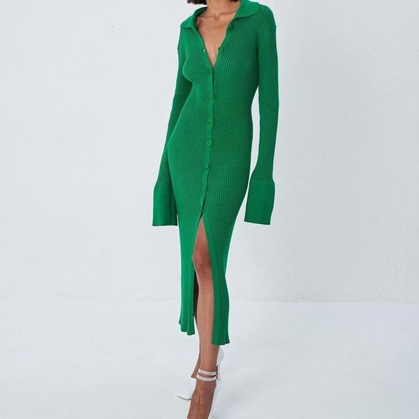 casual dresses 2021 trendy elegant single breasted knit dress women long sleeve lapel solid slim maxi holiday spring autumn, Black;gray
casual dresses 2021 trendy elegant single breasted knit dress women long sleeve lapel solid slim maxi holiday spring autumn, Black;gray