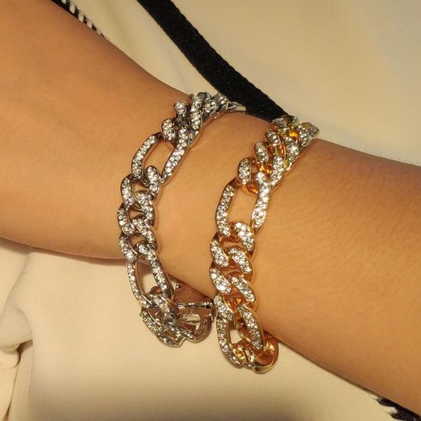 link, chain trendy miami cuban link bracelets for women men gold silver color crystal rhinestone chunky metal hand hiphop jewelry, Black
link, chain trendy miami cuban link bracelets for women men gold silver color crystal rhinestone chunky metal hand hiphop jewelry, Black