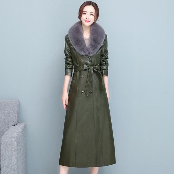women's leather & faux jacket for winter 2021 pu trench coat slim big fur collar long female outerwear m-7xl, Black
women's leather & faux jacket for winter 2021 pu trench coat slim big fur collar long female outerwear m-7xl, Black