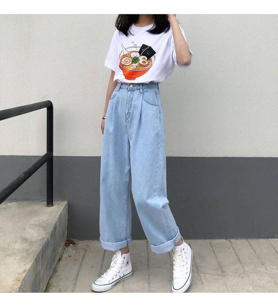jeans women solid vintage high waist wide leg denim trousers simple students all-match loose fashion harajuku womens chic casual women', Blue
jeans women solid vintage high waist wide leg denim trousers simple students all-match loose fashion harajuku womens chic casual women', Blue